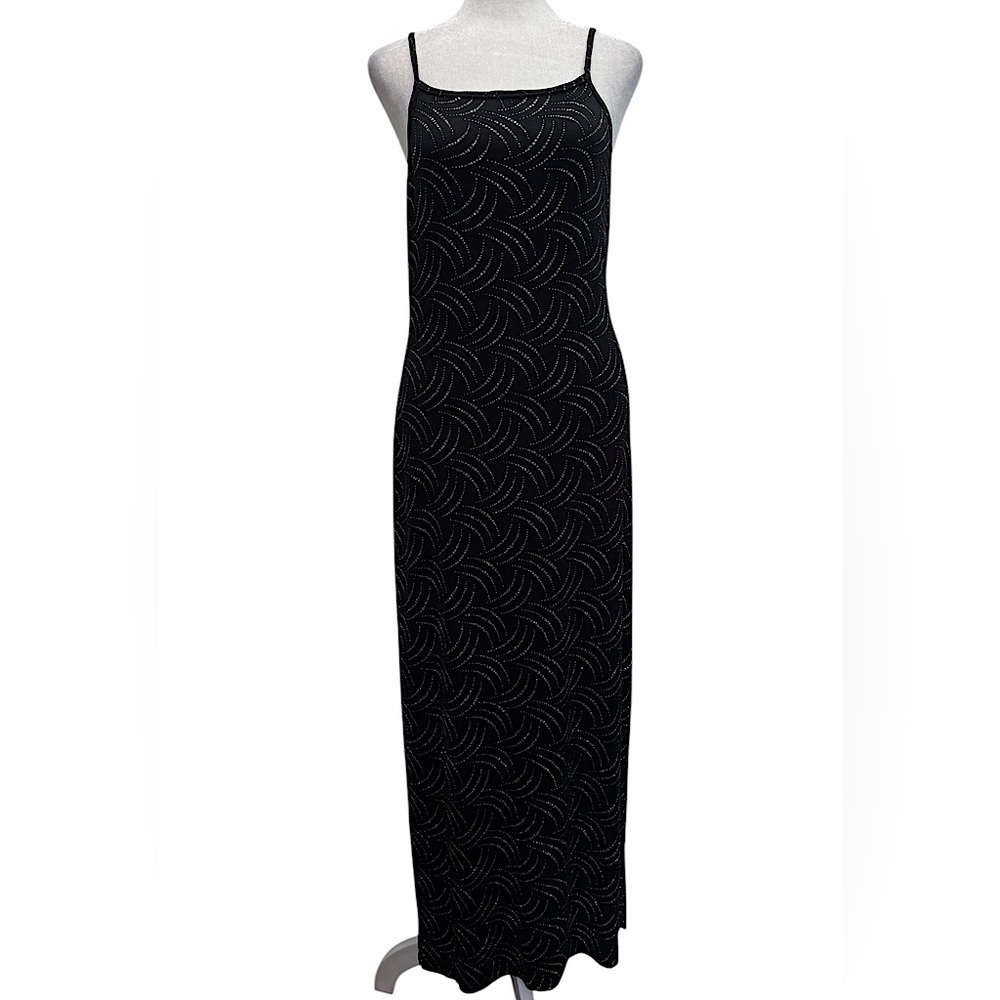 Formal Maxi Dress Slinky Glam Black & Metallic Silver Full Length Marian & Maral